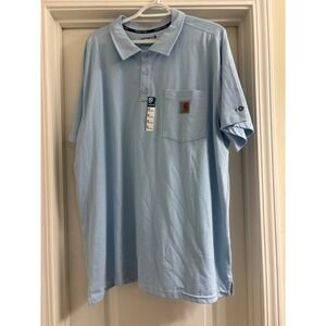 Carhartt Mens XL Blue Short Sleeve Force Relaxed Fit Polo Shirt Pocket Logo